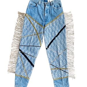 Holleyhouse ~ Women’s 28/28 ~ USA ~ Sequins/ Fringe/ Lace ~ Blue Denim Jeans